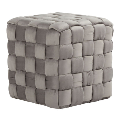 Square braided ottoman with pink, blue, gray velvet upholstery rectangle accent ottoman on Tampa Home & Garden Store
