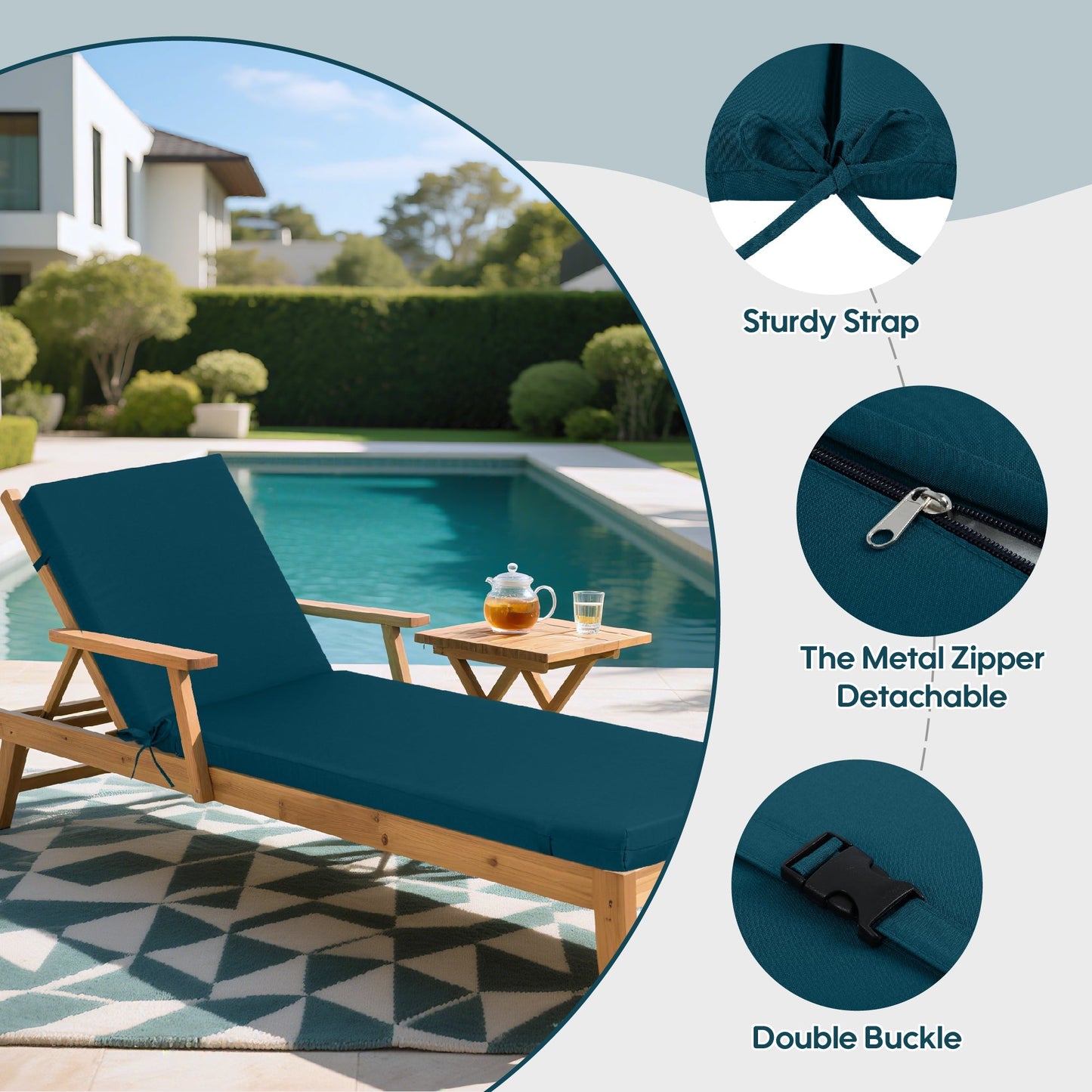 Outdoor lounge chair cushions Lake Blue polyester, 2pcs, UV fade resistant with zipper and ties on Tampa Home & Garden Store