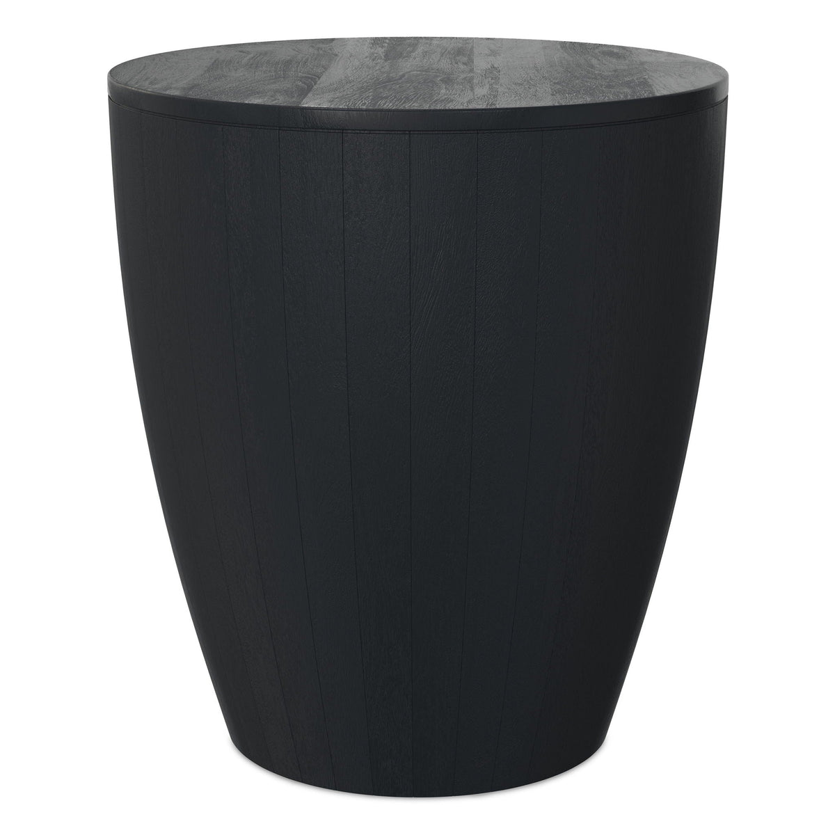 Solid mango wood drum silhouette side table in black finish, round top, by HouseOfZazla on Tampa Home & Garden Store
