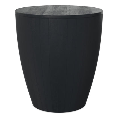 Solid mango wood drum silhouette side table in black finish, round top, by HouseOfZazla on Tampa Home & Garden Store