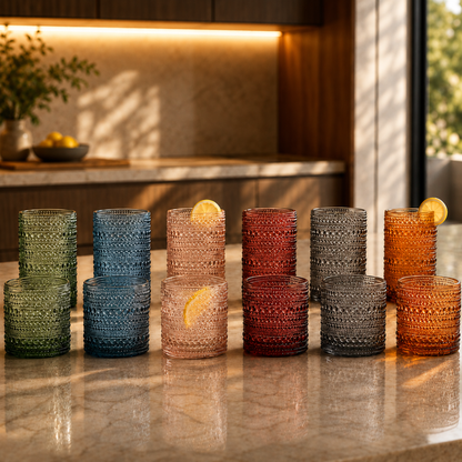 Tonal Highball and Lowball Glassware Set of 12