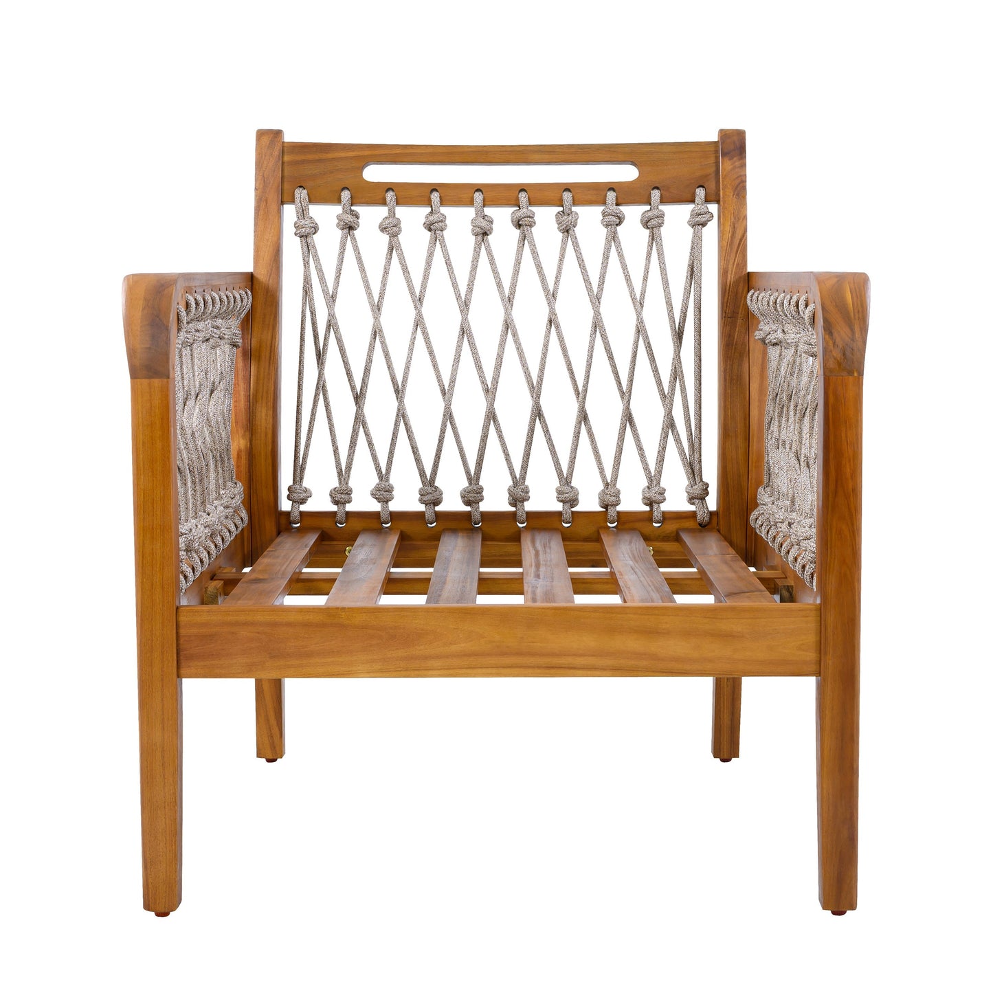 Outdoor Acacia Wood Club Chair with Handwoven Rope, Teak Finish by HouseOfZazla on Tampa Home & Garden Store