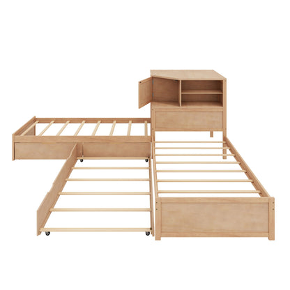 Compact L Shaped Bed Frame with Trundle and Desk