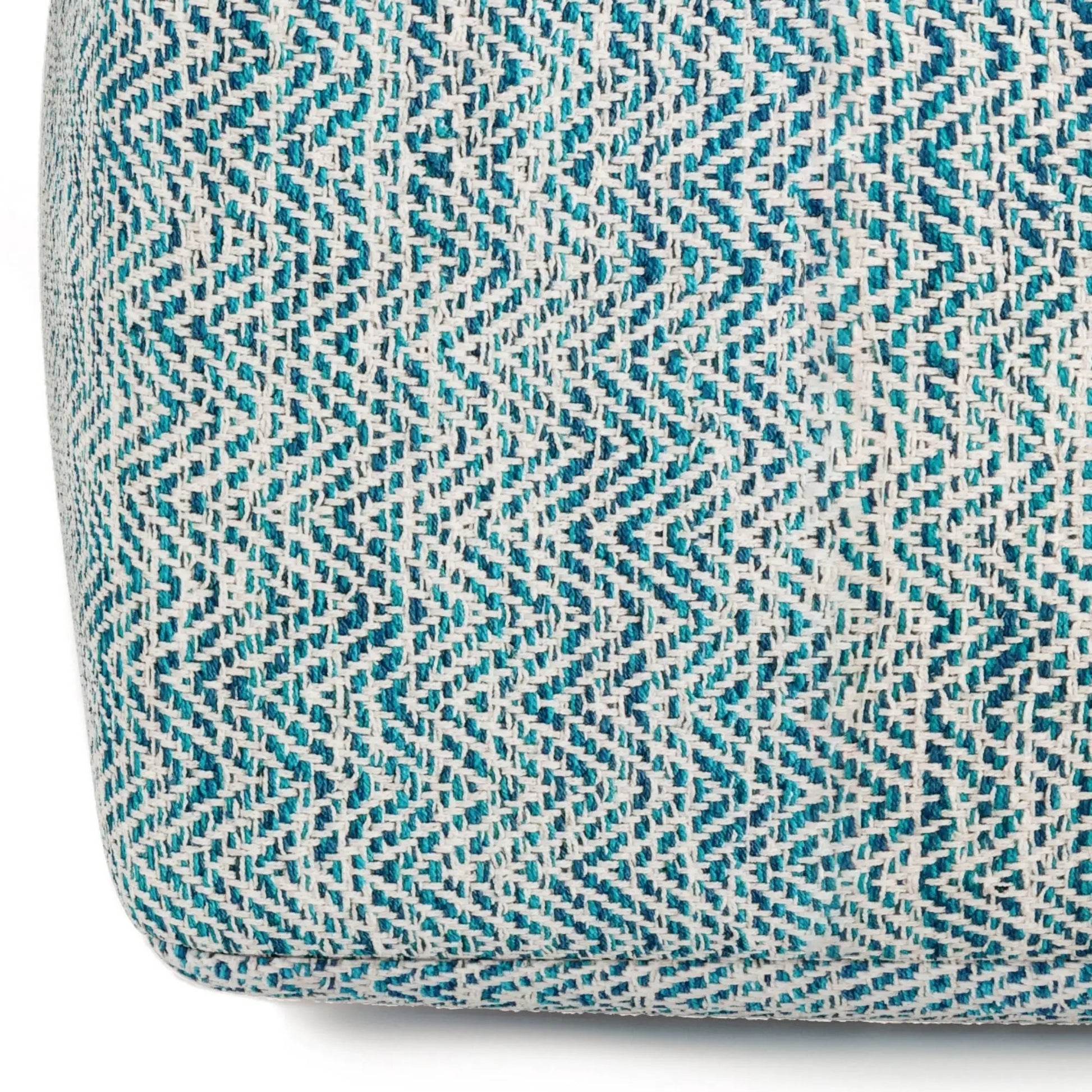 Nate Handcrafted Square Pouf in teal and white woven fabric by Unique Piece Furniture on Tampa Home & Garden Store
