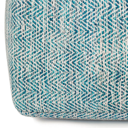 Nate Handcrafted Square Pouf in teal and white woven fabric by Unique Piece Furniture on Tampa Home & Garden Store