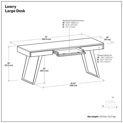 Handcrafted acacia writing desk with drawer storage, HouseOfZazla, Lowry Large Desk diagram on Tampa Home & Garden Store