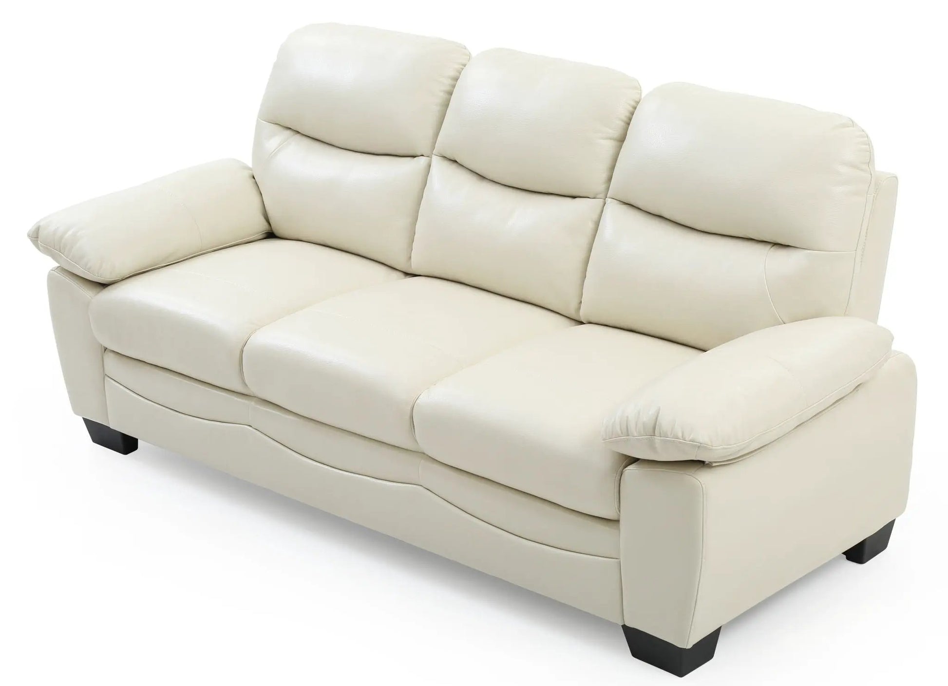 Marta sofa beige leather with three plush back cushions, stationary design on Tampa Home & Garden Store