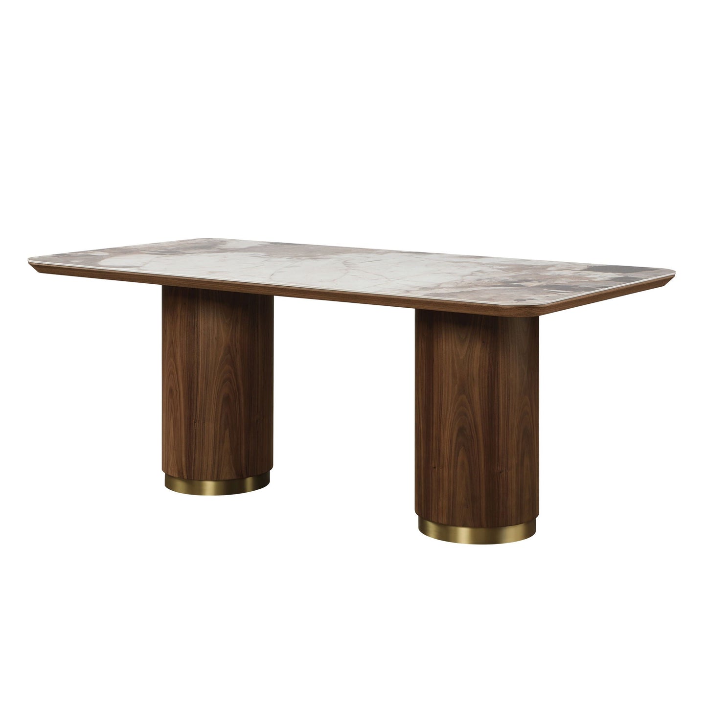 Willene ceramic-top dining table walnut with marble top and brass accents HouseOfZazla on Tampa Home & Garden Store
