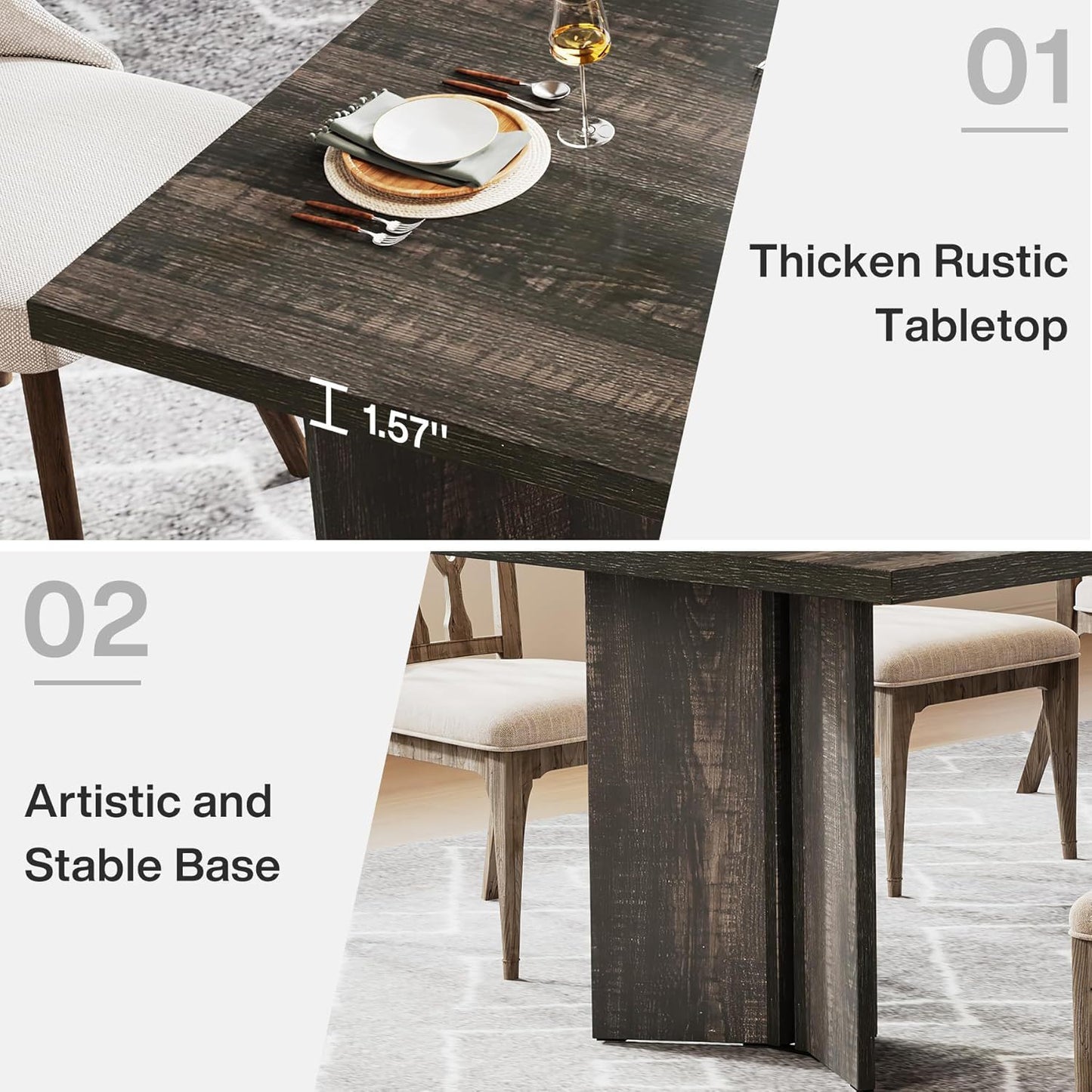 Dining Table for 4–6 with a thick rustic dark wood tabletop and chunky block legs on Tampa Home & Garden Store