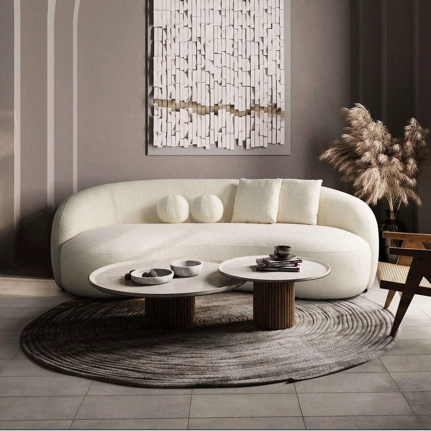 Drake Japandi Style Curvy Boucle Sofa cream by Unique Piece Furniture, stationary sofa on Tampa Home & Garden Store