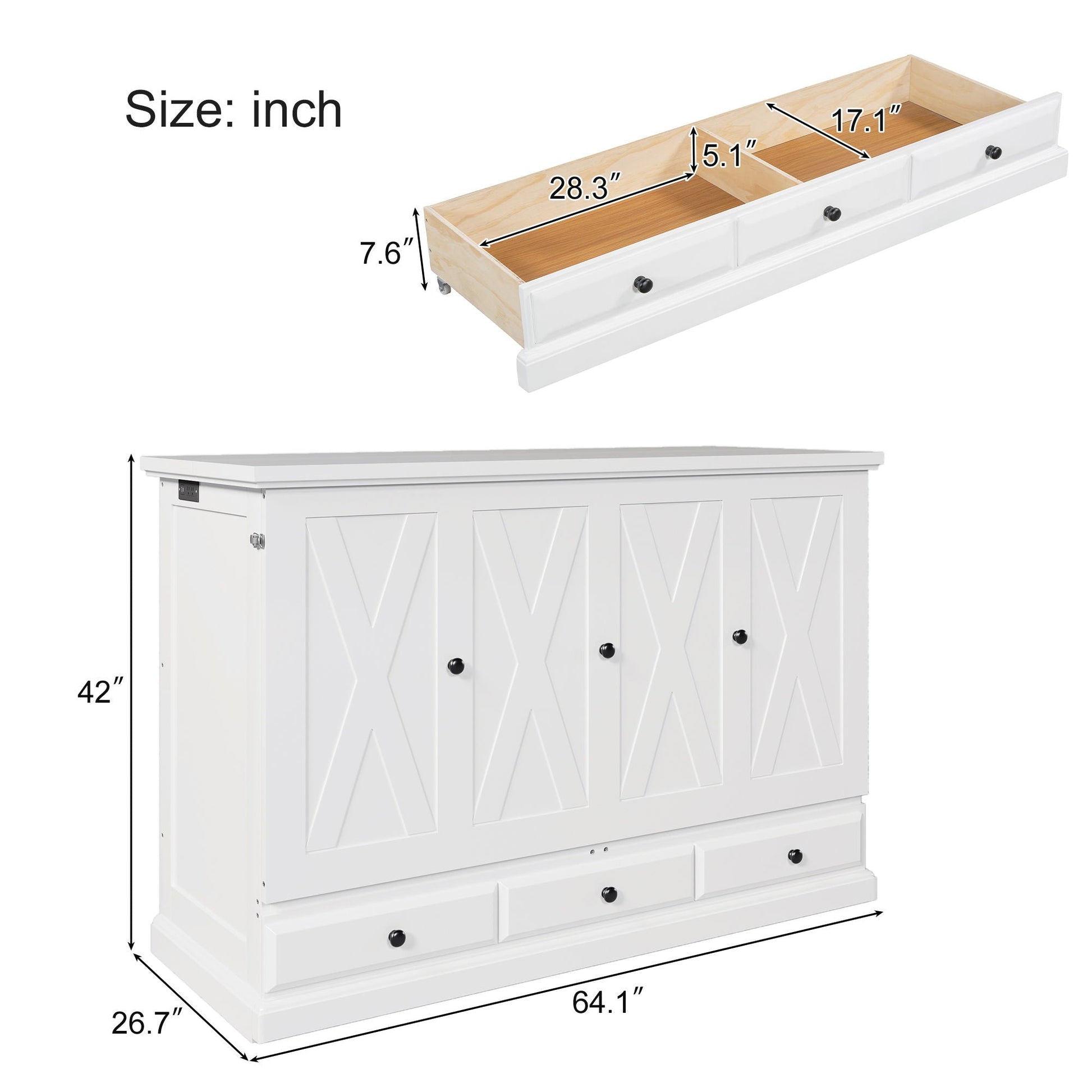 Murphy bed chest cube cabinet HouseOfZazla solid pine storage drawer with charging station white on Tampa Home & Garden Store