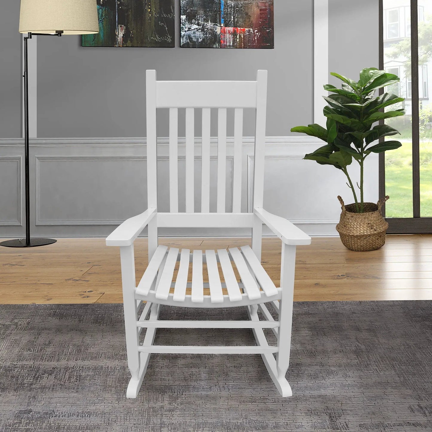 Classic white Populus wood porch rocker chair with slatted seat by Unique Piece Furniture on Tampa Home & Garden Store
