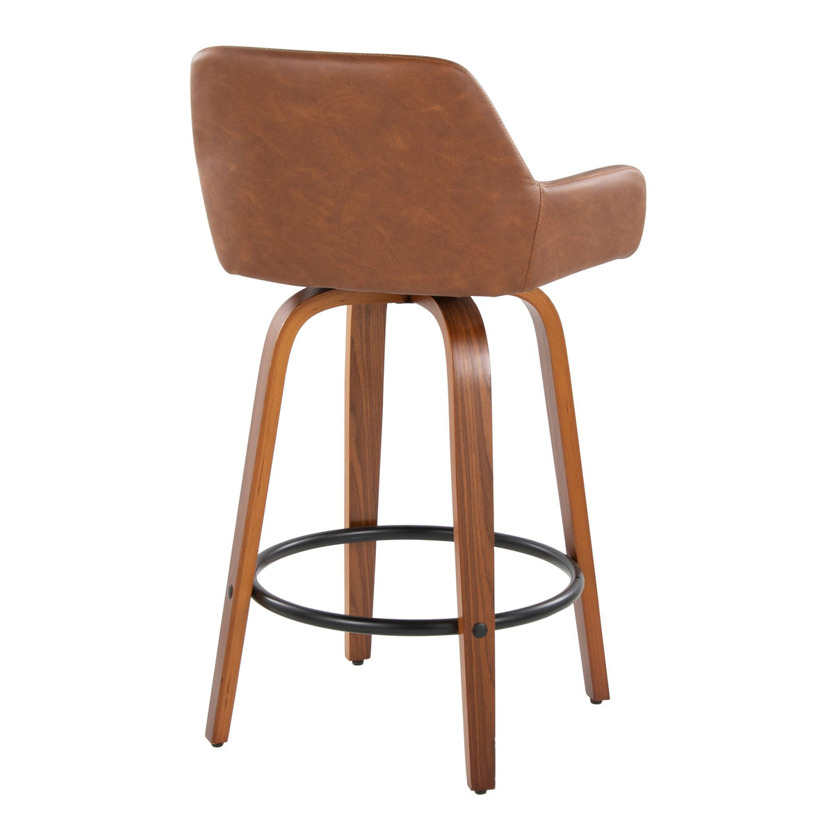 Contemporary swivel counter stool in brown leather with wood legs and round footrest on Tampa Home & Garden Store