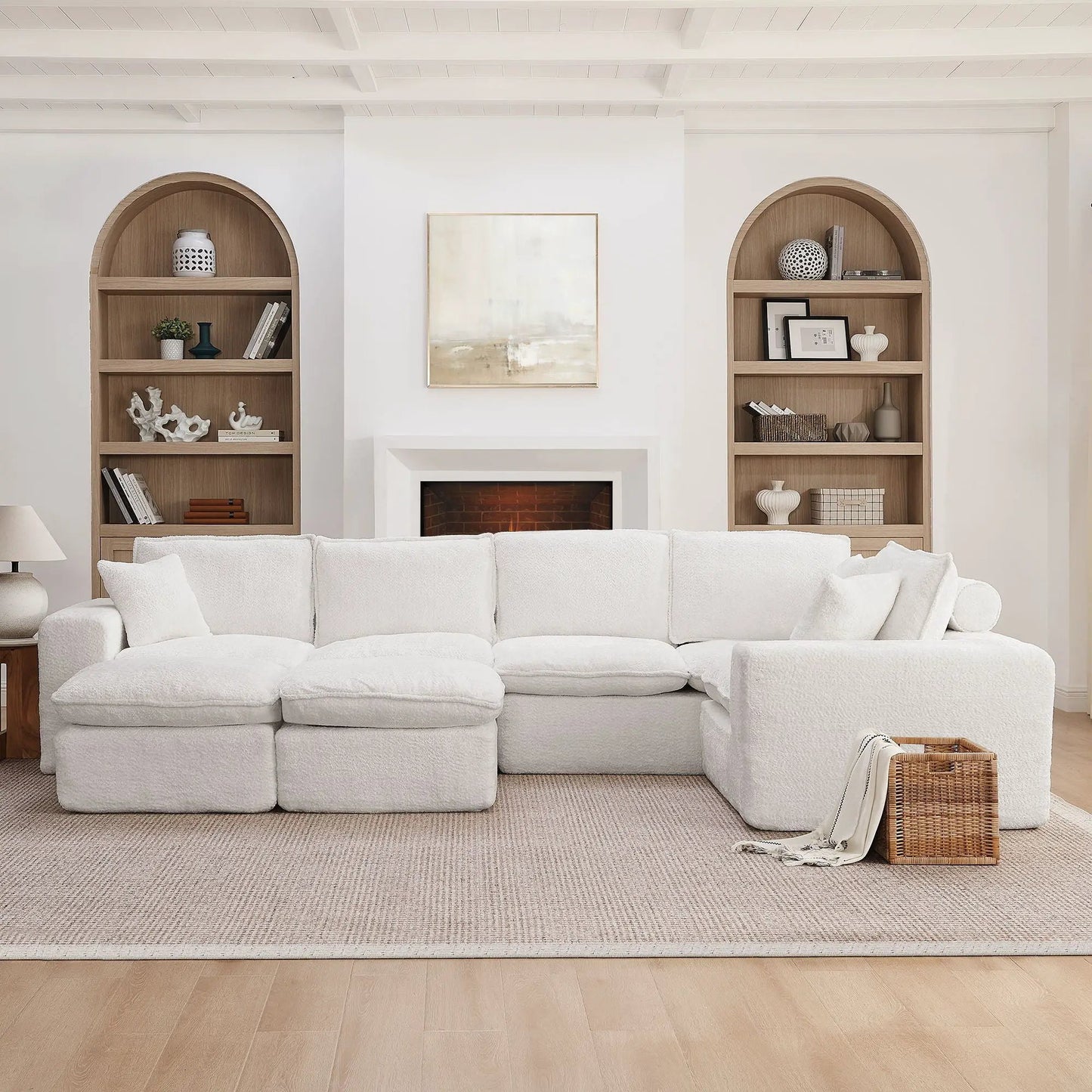 Sectional sofa with moveable ottoman, white upholstery, 3-piece set by Unique Piece Furniture on Tampa Home & Garden Store