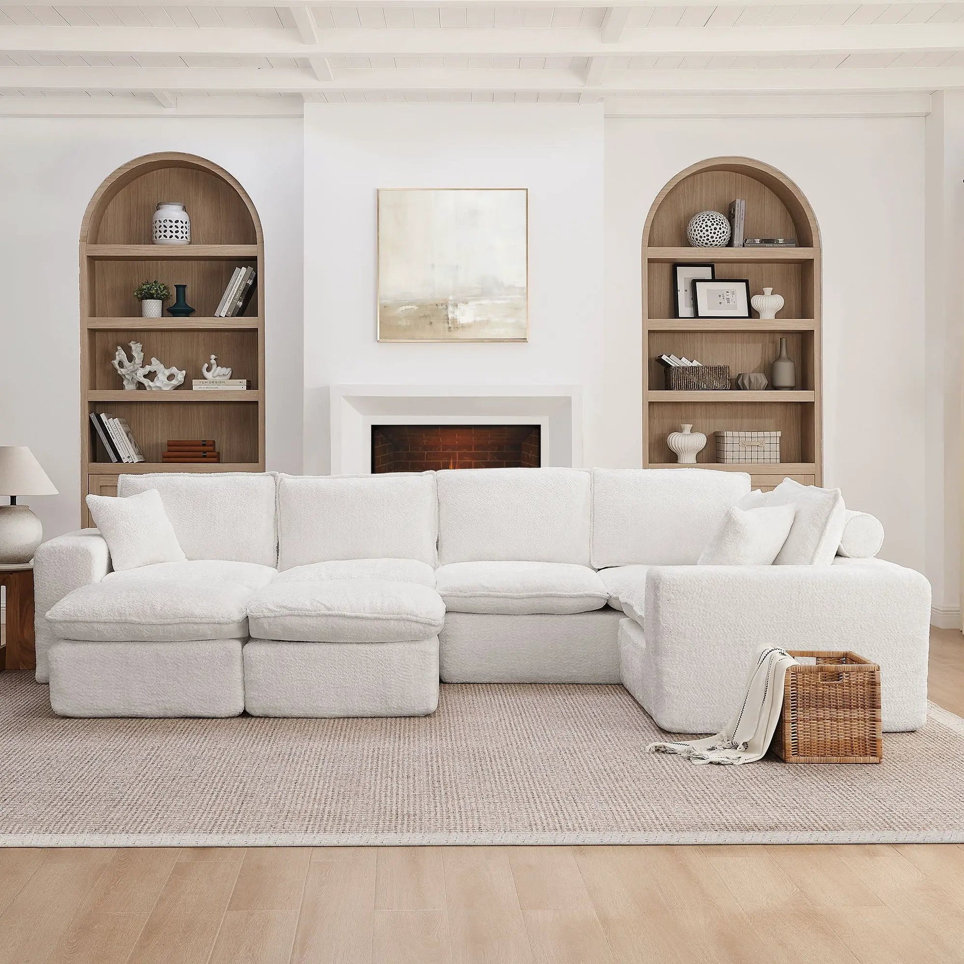 Sectional sofa with moveable ottoman, white upholstery, 3-piece set by Unique Piece Furniture on Tampa Home & Garden Store
