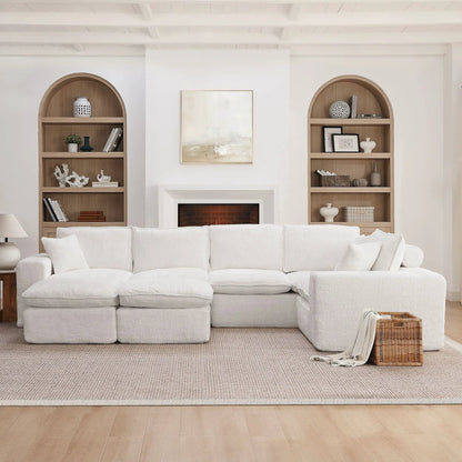 Sectional sofa with moveable ottoman, white upholstery, 3-piece set by Unique Piece Furniture on Tampa Home & Garden Store