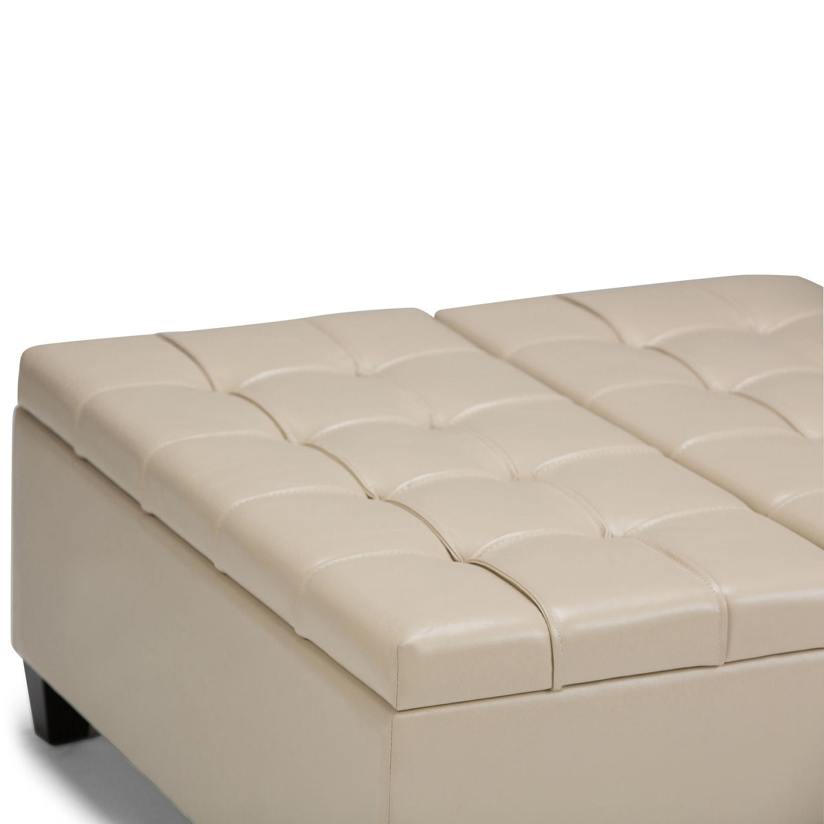 Harrison Tufted Lift Top Storage Ottoman in cream faux leather by HouseOfZazla on Tampa Home & Garden Store