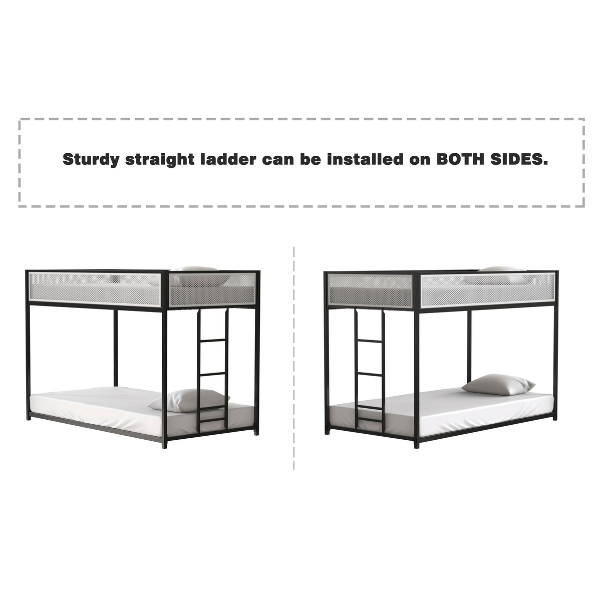 Adam bunk guard rail bunk beds by HouseOfZazla, black metal frame with mesh panels, pair on Tampa Home & Garden Store