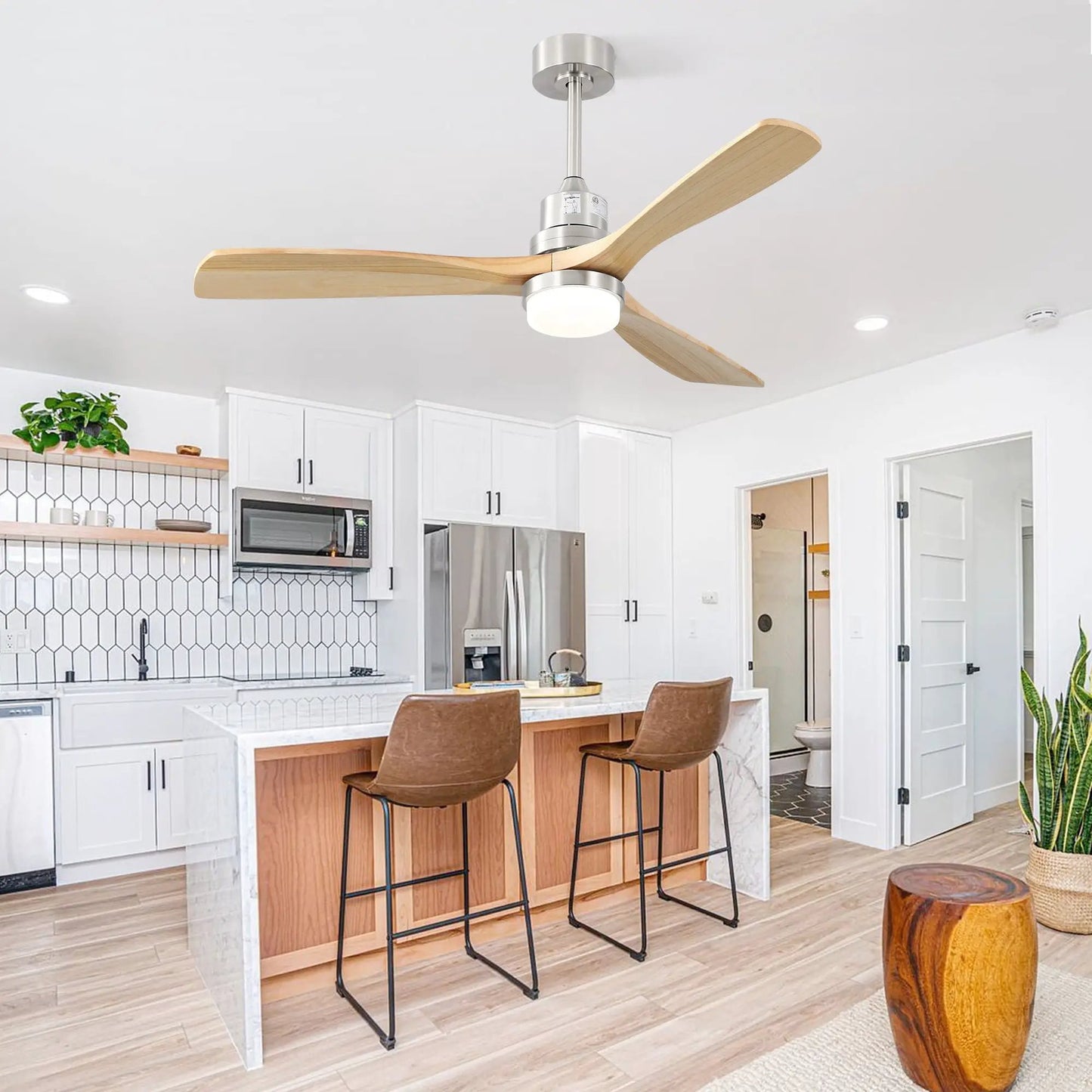 Indoor Ceiling Fan with Dimmable LED Light Remote