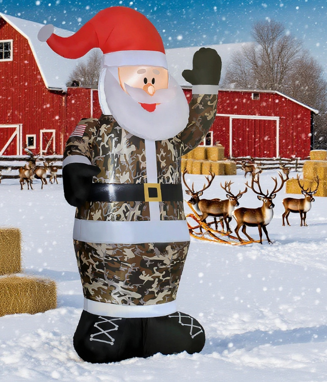 Santa Claus camouflage inflatable Christmas decor by HouseOfZazla, outdoor yard display on Tampa Home & Garden Store