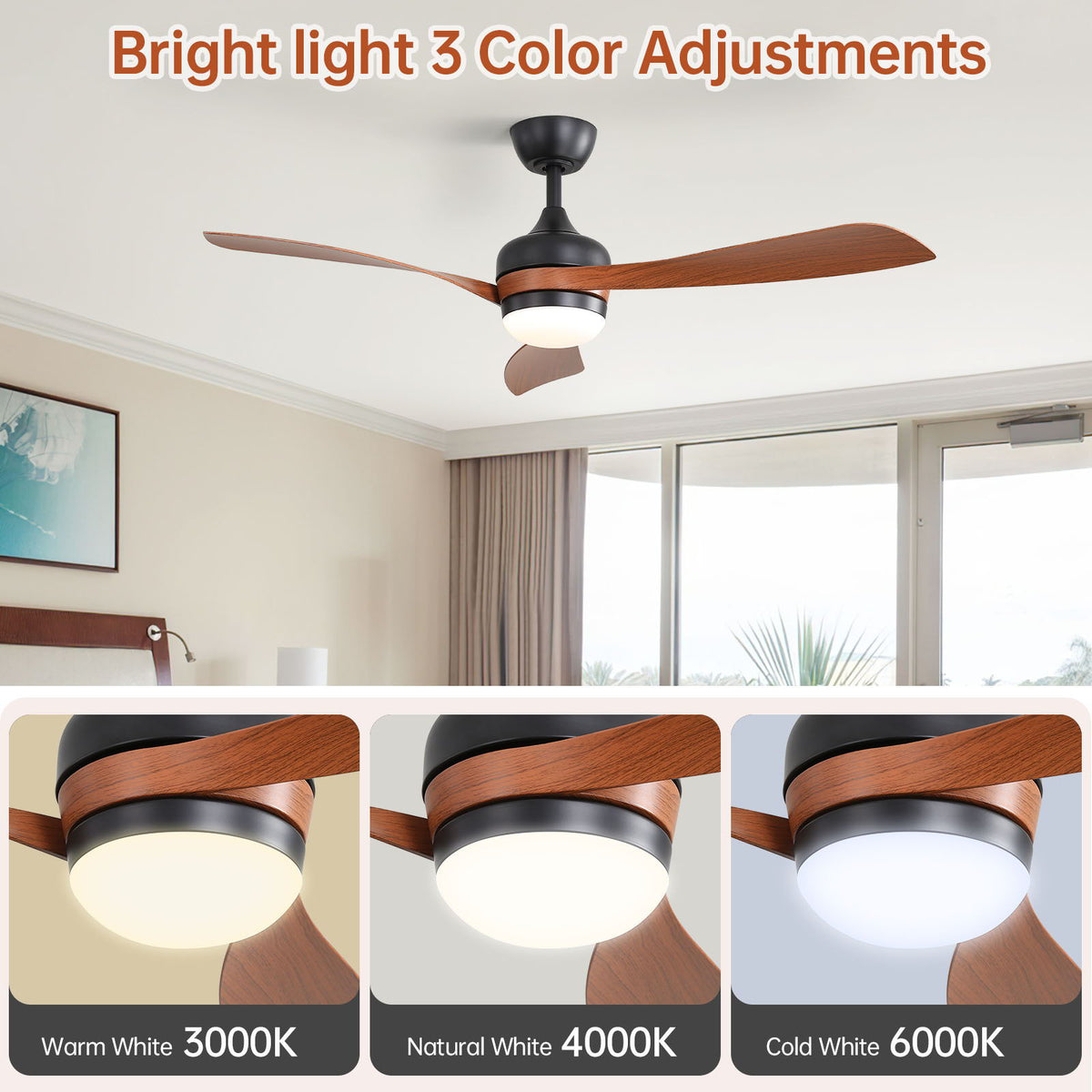 Ceiling fan with reversible DC motor and remote, brown wood blades by HouseOfZazla on Tampa Home & Garden Store