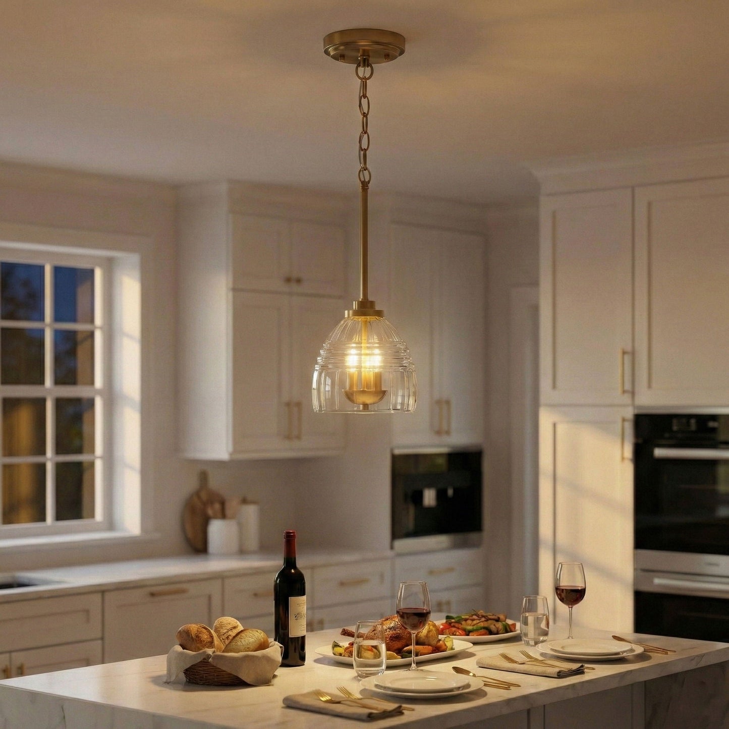 Ember 3-Candle Pendant Light with clear glass shades and gold chain on Tampa Home & Garden Store