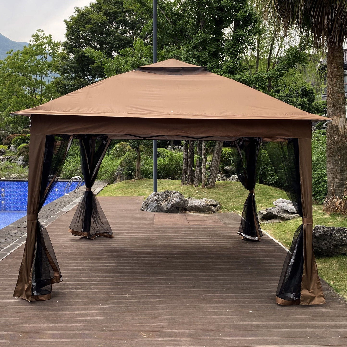 Outdoor Steel Gazebo With Mesh Nets and Canopy