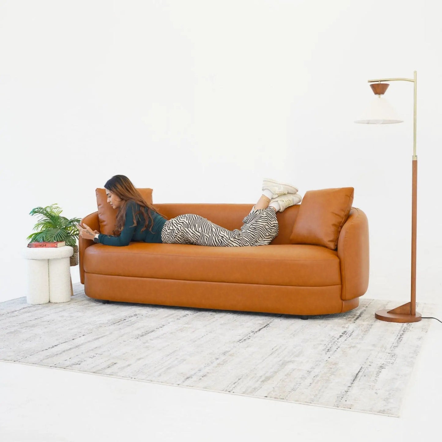 Dylan Modern French Boucle Sofa in tan upholstery on stationary sofa on Tampa Home & Garden Store