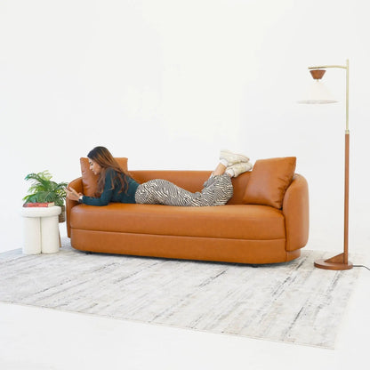 Dylan Modern French Boucle Sofa in tan upholstery on stationary sofa on Tampa Home & Garden Store