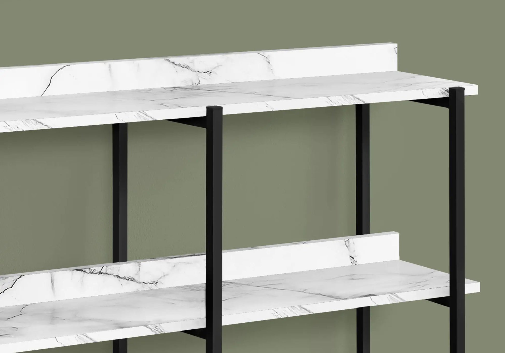 Accent Console Table with 3-tier marble-style shelves and black metal frame on Tampa Home & Garden Store