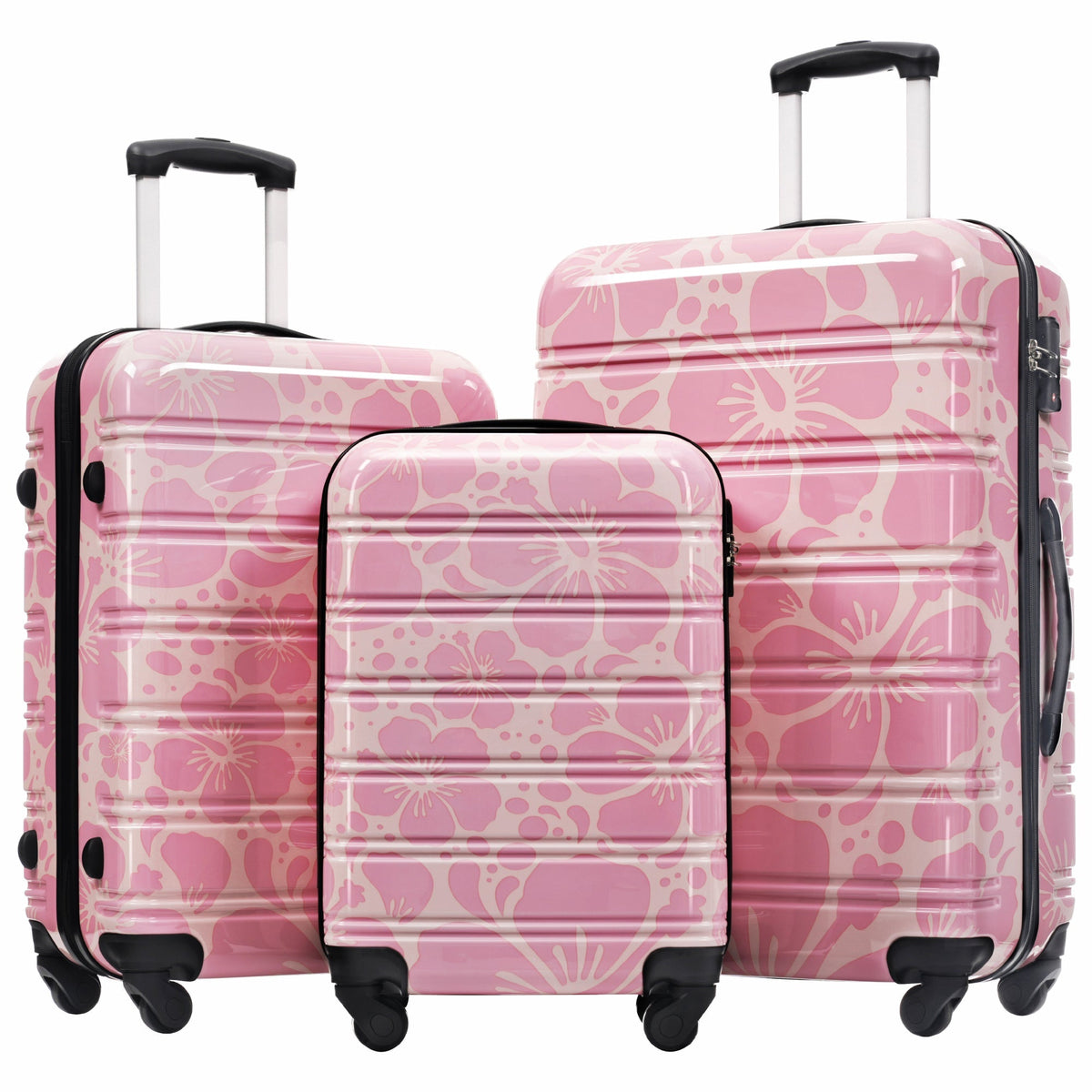 3-Piece pink floral hardshell luggage set with spinner wheels and TSA lock HouseOfZazla on Tampa Home & Garden Store