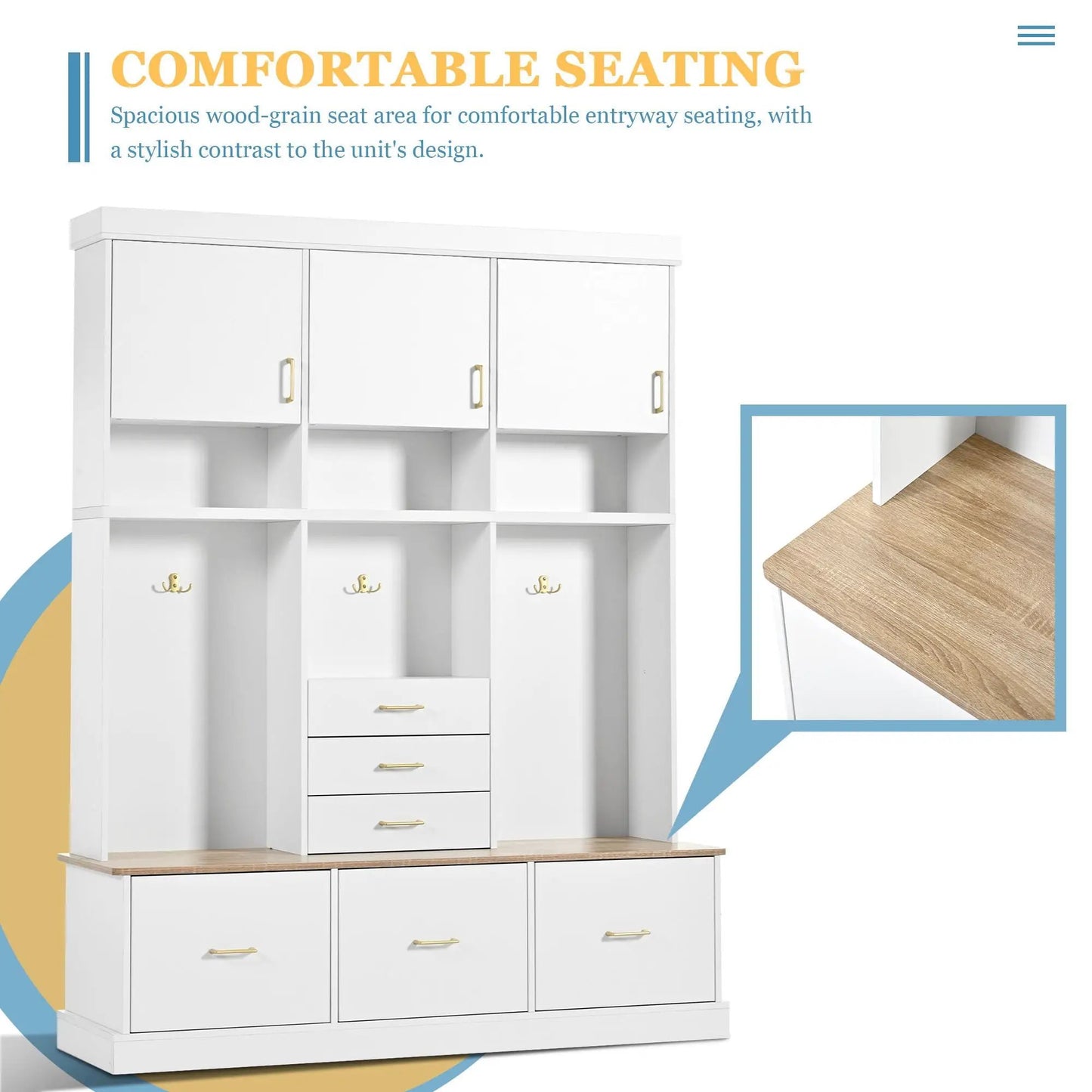 Entryway Hall Tree With Bench and Storage Unit