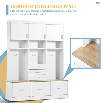 Entryway Hall Tree With Bench and Storage Unit