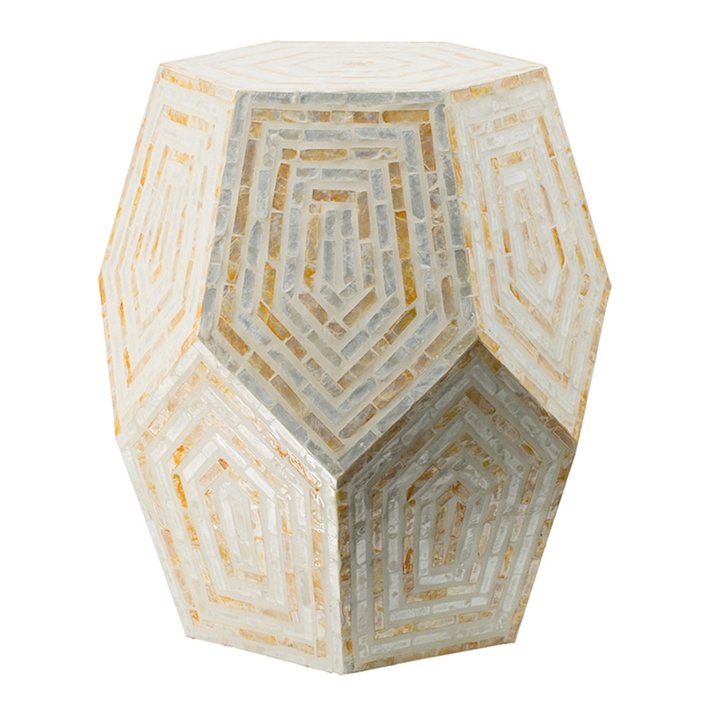 Hexagonal capiz stool end table in cream yellow by HouseOfZazla on Tampa Home & Garden Store