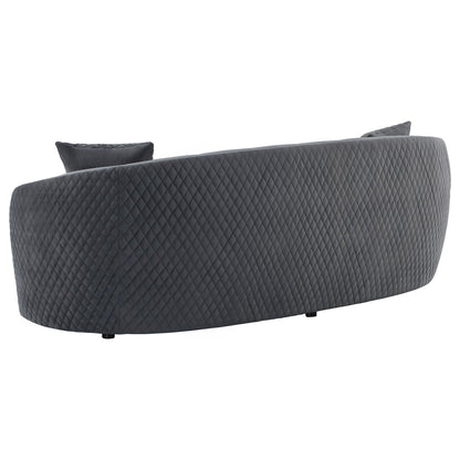 Luxe Upholstered Curved Sofa with diamond quilting in dark gray by HouseOfZazla, sofa on Tampa Home & Garden Store