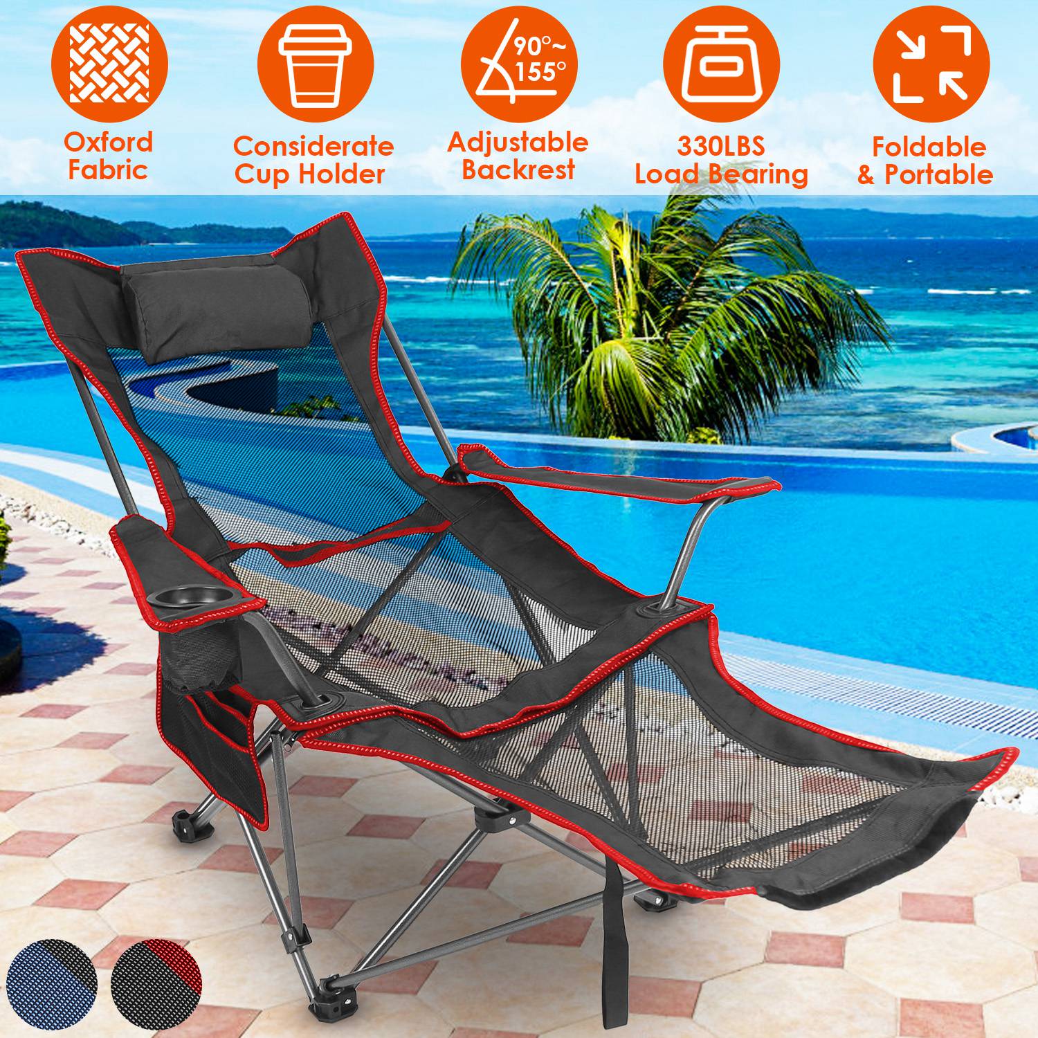 Foldable GemGear camping chair with reclining back, cup holder, side pocket and carry bag on Tampa Home & Garden Store