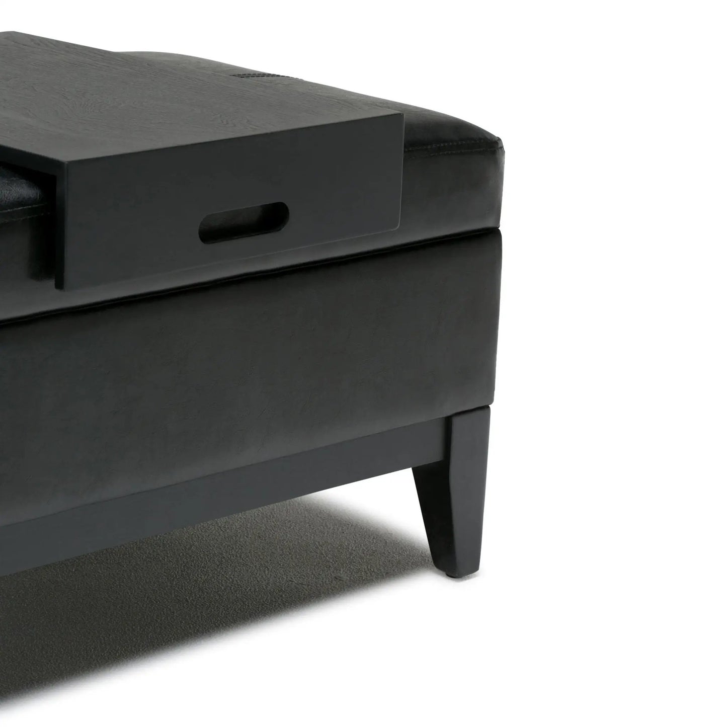 Oregon Storage Ottoman Bench With Tray black faux leather woodgrain top Unique Piece Furniture on Tampa Home & Garden Store