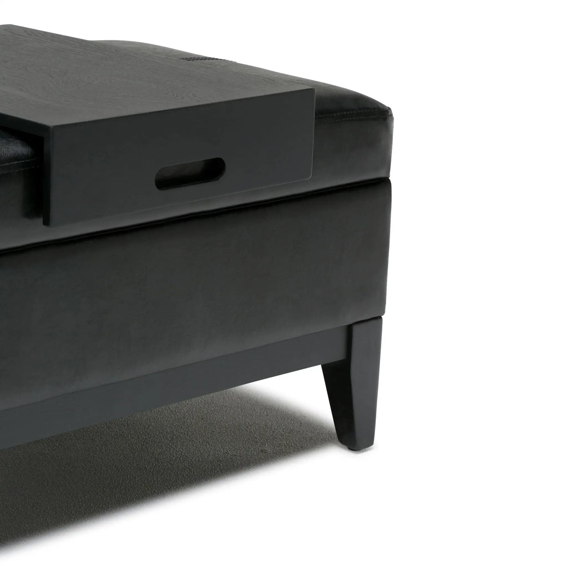 Oregon Storage Ottoman Bench With Tray black faux leather woodgrain top Unique Piece Furniture on Tampa Home & Garden Store