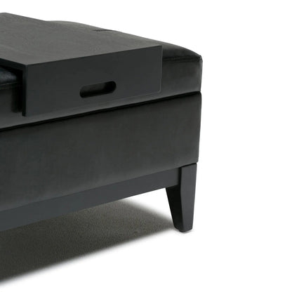 Oregon Storage Ottoman Bench With Tray black faux leather woodgrain top Unique Piece Furniture on Tampa Home & Garden Store