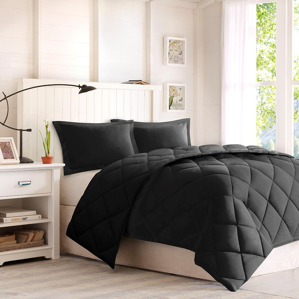 King HouseOfZazla 3M Scotchgard Diamond Quilting reversible down-alternative comforter black on Tampa Home & Garden Store