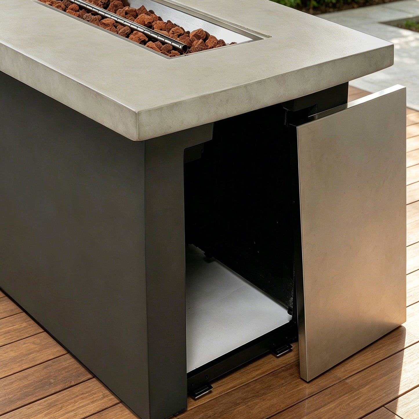 Rectangular Dark Grey Concrete Gas Fire Pit Table