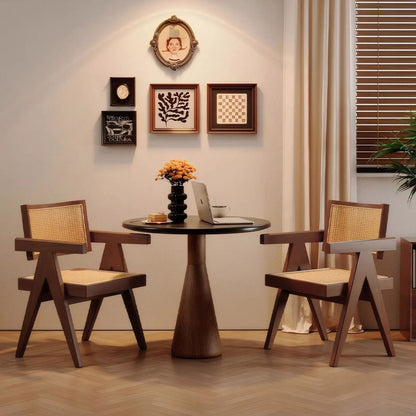 Modern mid-century dining chairs (4) with walnut wood and woven cane seats on Tampa Home & Garden Store