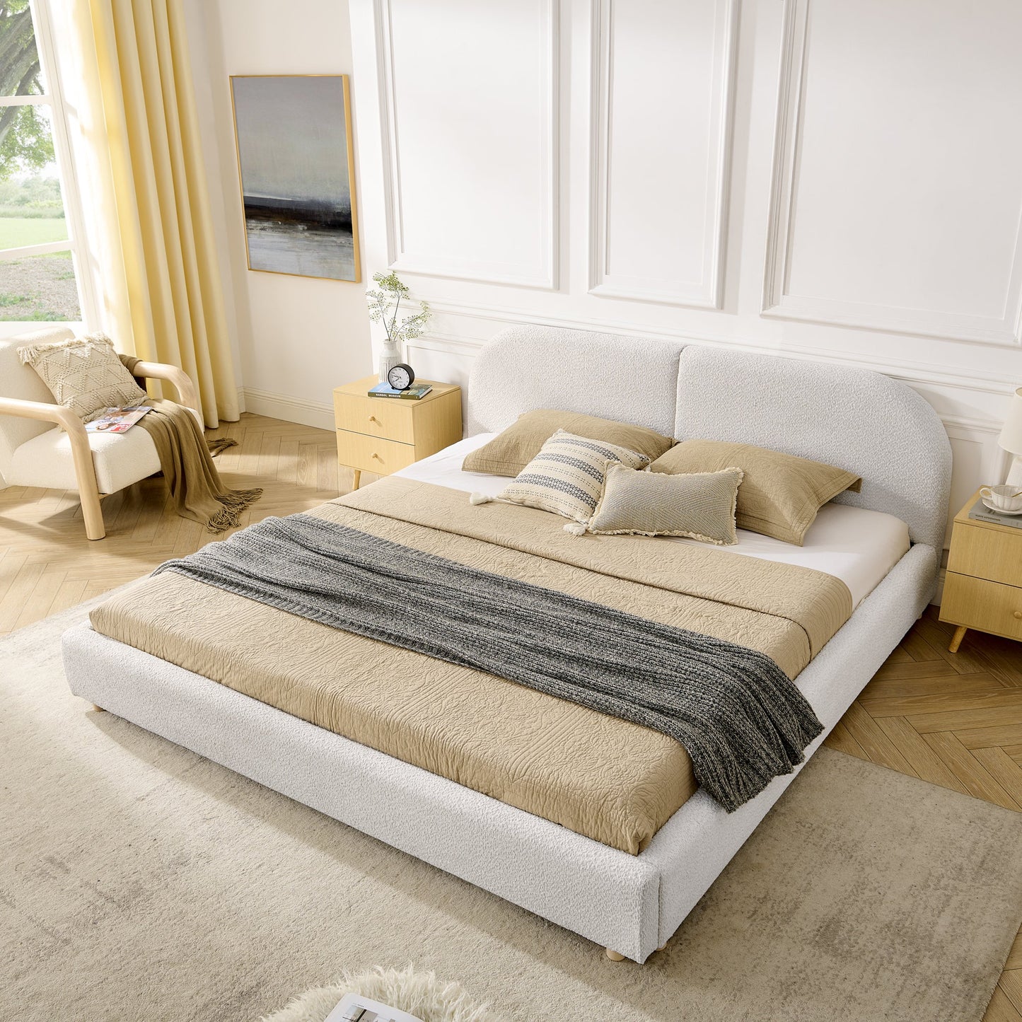 Modern King Size Bed and Upholstered Headboard
