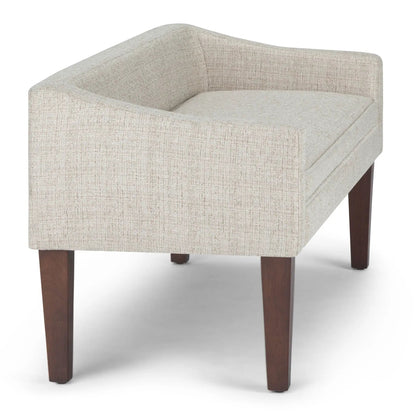 Parris Contemporary Upholstered Bench beige textured fabric with dark wood legs on Tampa Home & Garden Store