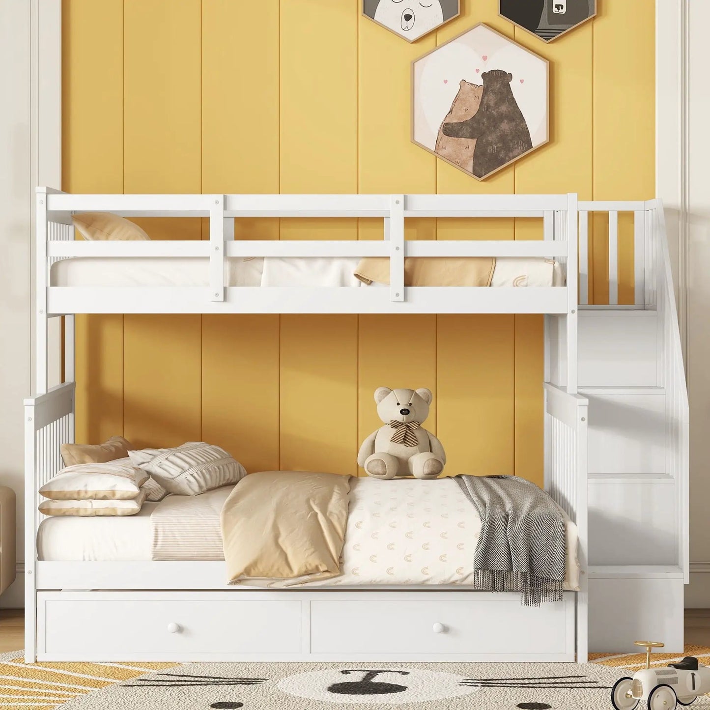 Bunk Bed with Twin Size Trundle and Guard Rail
