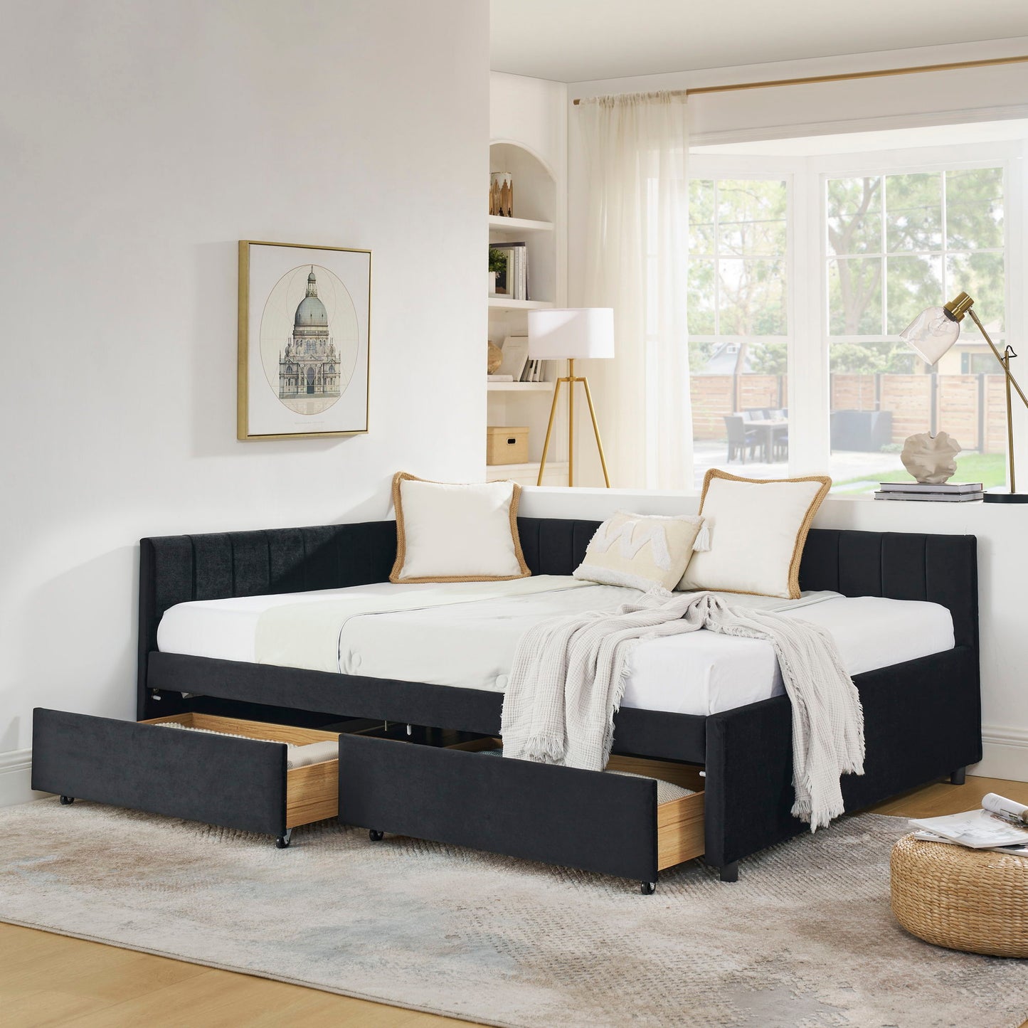Upholstered Tufted Daybed Frame with Storage