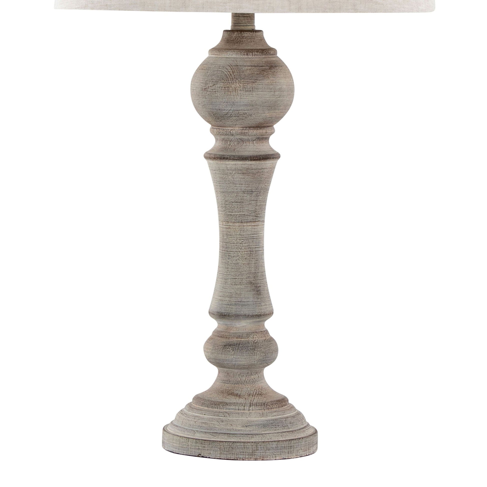 Winston Farmhouse Poly Table Lamp set of 2 with beige shade and distressed wood base on Tampa Home & Garden Store