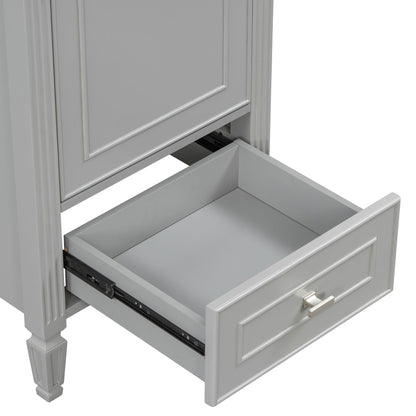 Retro bathroom vanity with sink in gray finish, open lower drawer, soft-close doors HouseOfZazla on Tampa Home & Garden Store