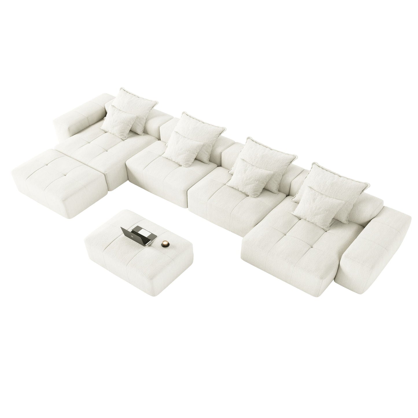 HouseOfZazla modern oversized DIY modular sectional sofa with cream upholstery and pillows on Tampa Home & Garden Store
