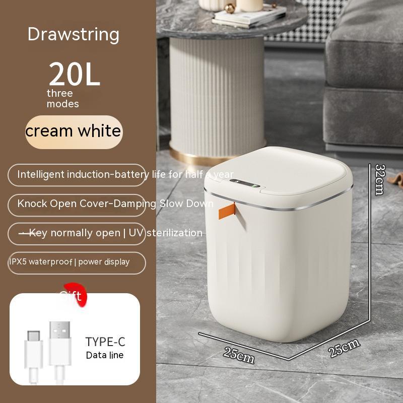 Perfecsy smart trash can with lid, 20L cream white, induction sensor, compact 25x25x32 cm on Tampa Home & Garden Store